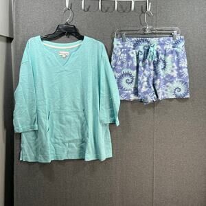 Koolaburra by UGG Light Weight Sweater Knit Lounge Set Blue Tint TieDye, Large